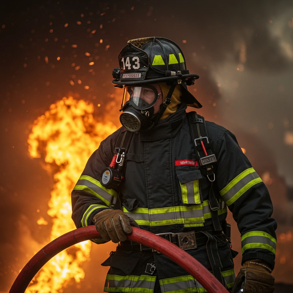 equipamiento para bomberos en emergencias con casco guantes y ropa resistente